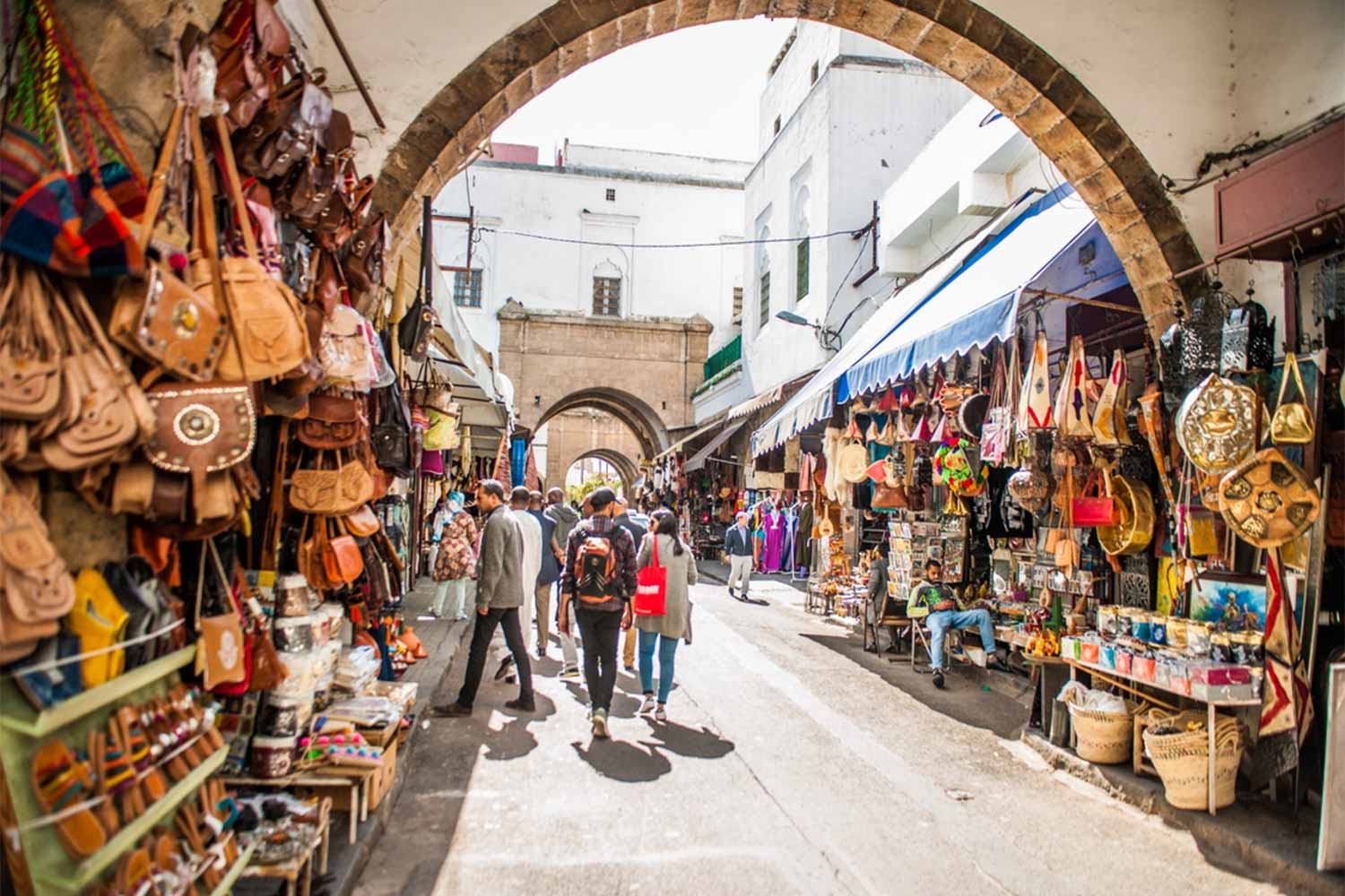 tourists roam streets for shopping in Casa Blanca